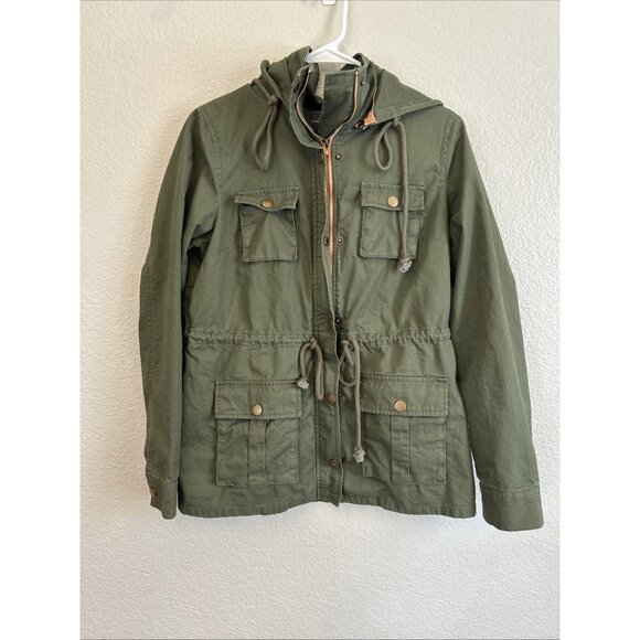 Market and Spruce Jackets & Blazers - Market & Spruce 100%‎ Cotton Military Green Jacket Removable Hood Cargo Size M